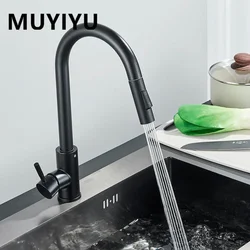 MUIYUIYU Kitchen Faucets Stainless Steel Deck Mounted Pull Out  Bathroom Sink Water Tap Mixer Stream Sprayer Head Hot Cold Taps