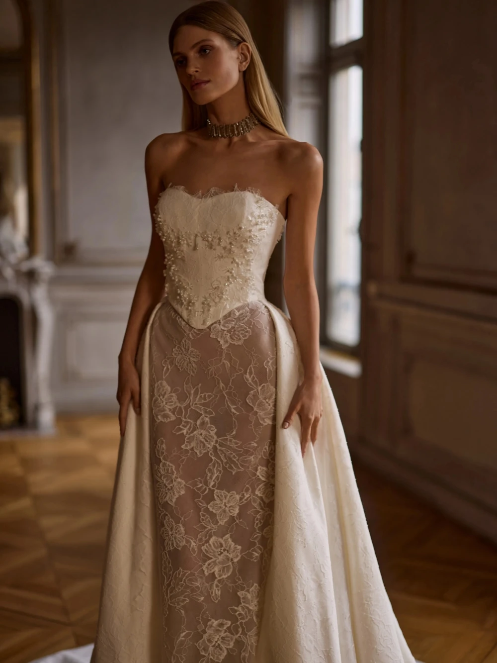 New Detachable Sleeve Train Beaded Long Wedding Dress Charming Illusion Mermaid Bridal Gown Customized Luxury Dresses For Bride