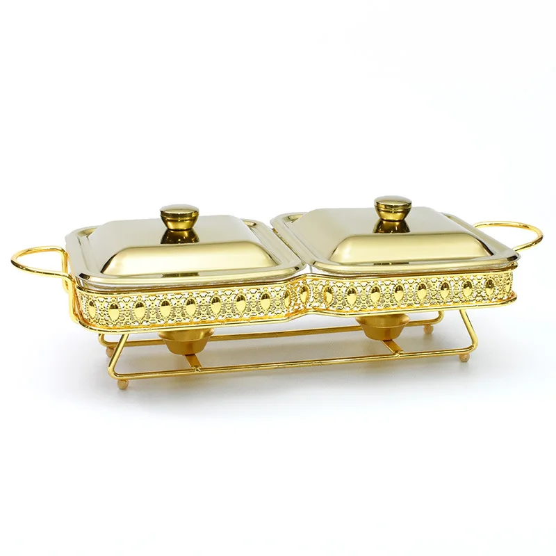Rectangular glass alcohol stove 1.8L double-connected food heating container restaurant daily alcohol pot