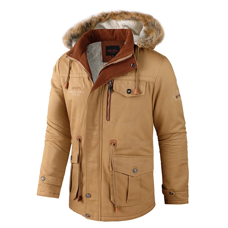 New Fashion Cashmere Cotton-padded Mid-length Casual Jacket with Hooded Jacket Men's Lamb Wool Coat Interchange Jacket