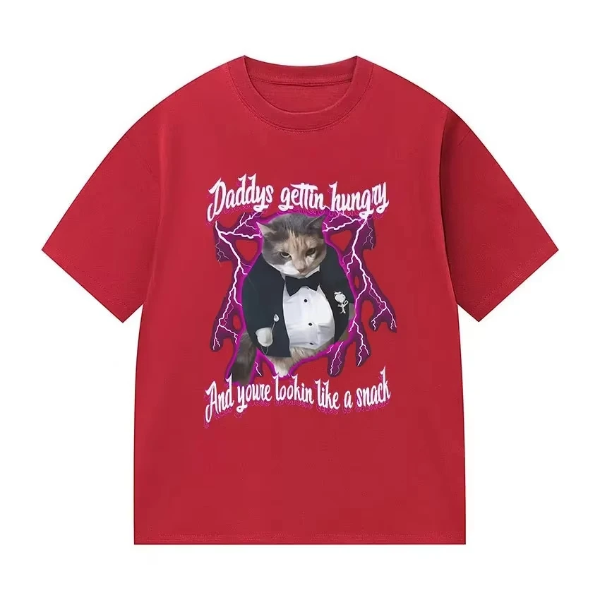 2026Funny Cat Emoji T-shirt for Summer, Featuring Dad GettingHit.graphicT Shirts Aesthetic Clothes Summer Streetwear Personality