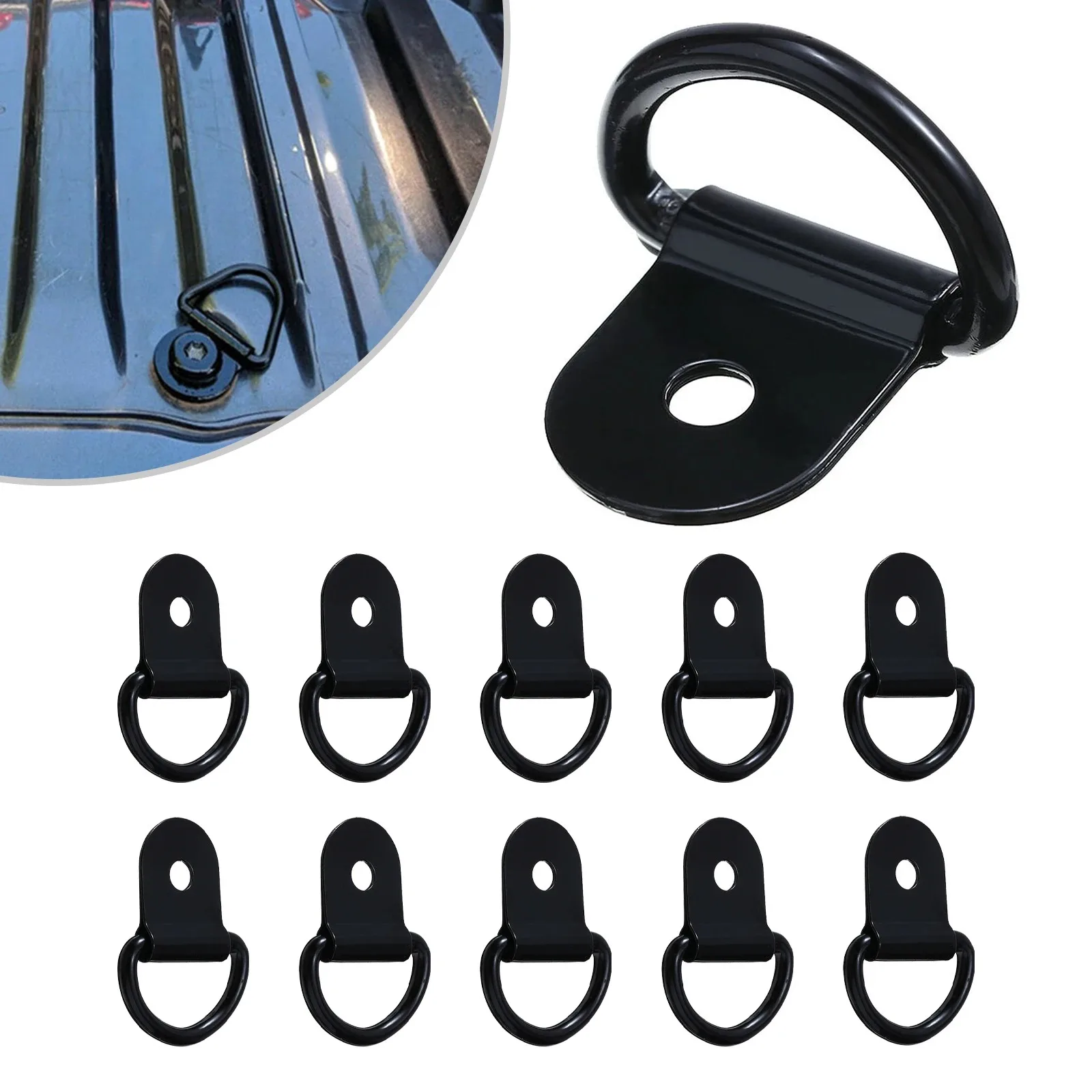 10/50pcs Black D Shape Pull Hook Tie Down Anchors Ring Iron Stainless Steel Cargo Tie Down Ring for Car Truck Trailers RV Boats