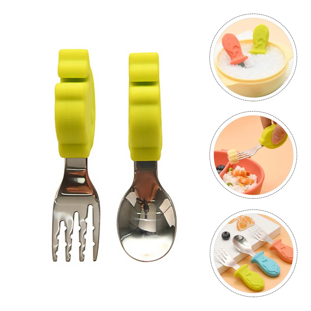 

1Set Baby Tableware Training Spoon Fork Comfortable Handle Toddler Dining Tools Cutlery for Feeding Skill