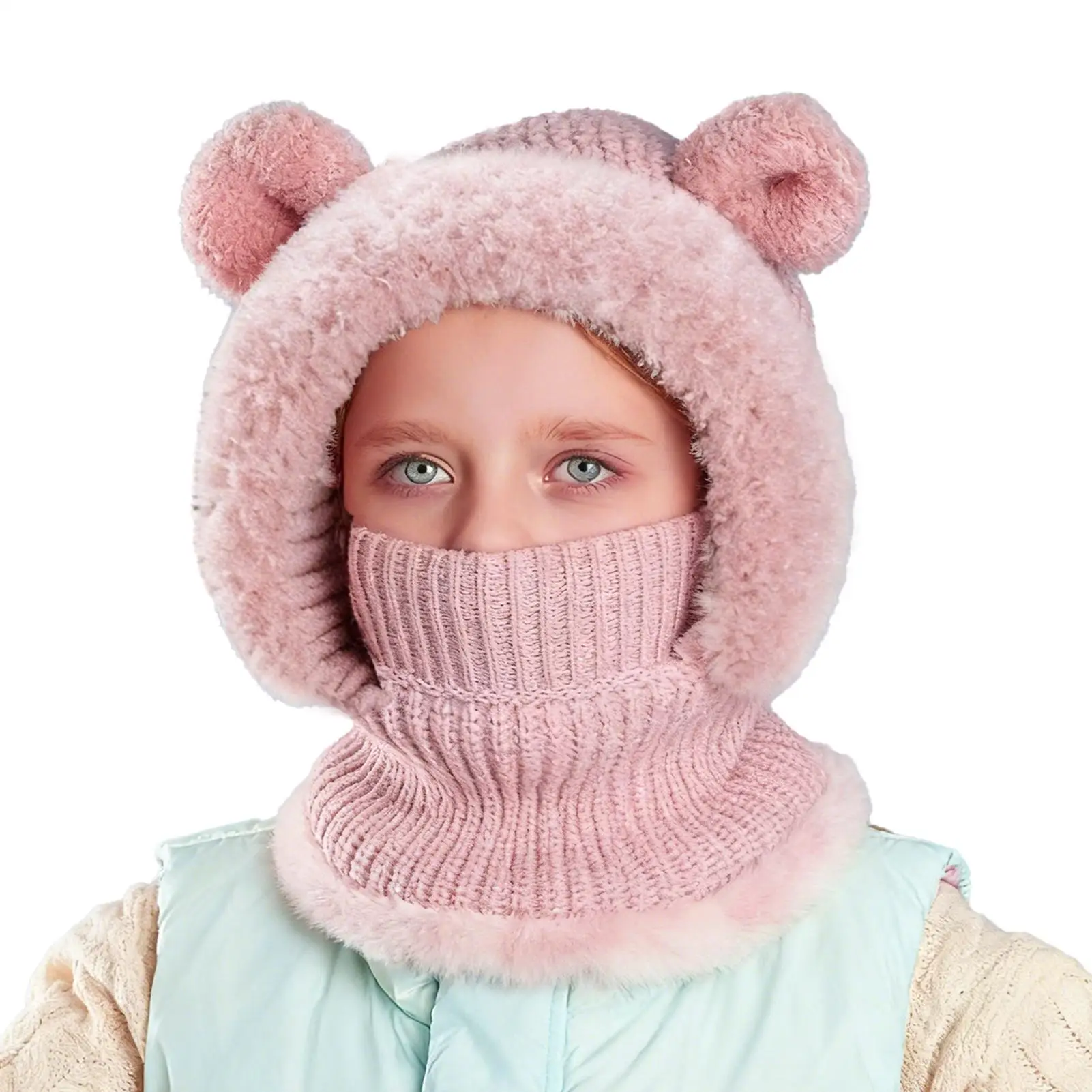 

Bear Ears Beanie Hat 3D Bear Ears Design Winter Beanie With Face Cover Cold Weather Warm Hat With Face Cover Children's Cold Hat