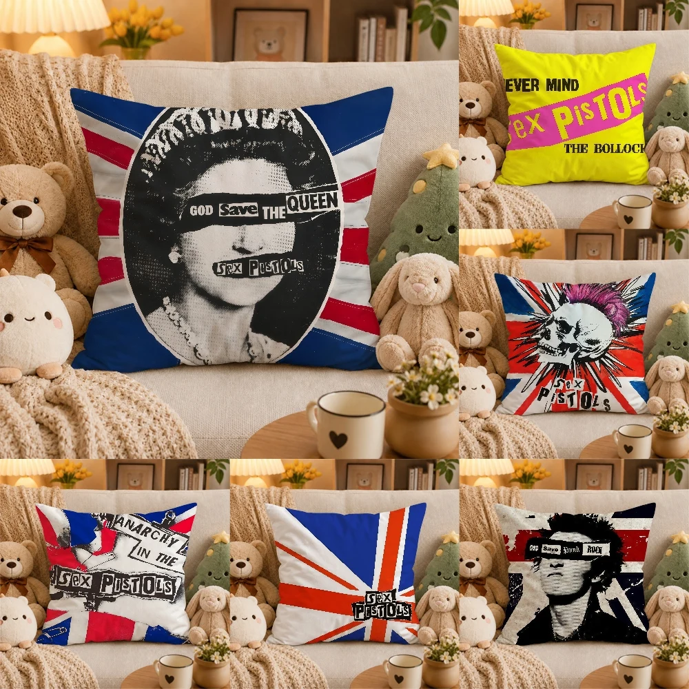 S-Sex P-Pistols Rock Band Pillow Case Plush Pillow Cases Home Decoration Pillow Cover for Sofa Bed Chair Living Room