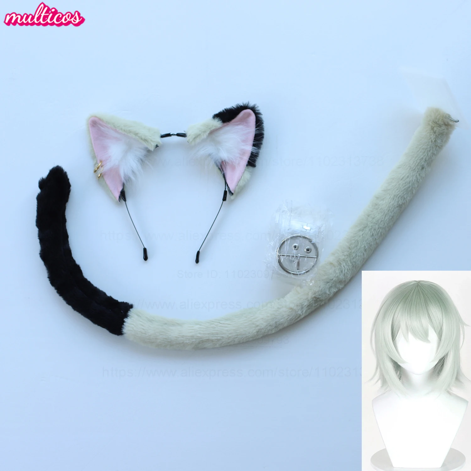 High Quality Chainsmoker Cat Cosplay Wig Yani Neko Wig Short Light Green Heat Resistant Synthetic Hair Anime Wigs + Wig Cap