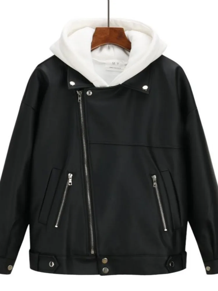 

Байкерские куртки Женская куртка с капюшоном Кожаная двусторонняя флисовая подкладка с капюшоном Кемпинг Туризм Альпинизм Теплый Хэллоуин