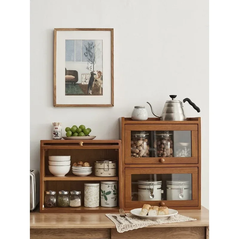 #Cup storage rack Solid wood desktop storage cabinet Storage box Teacup tea set Coffee cup Water cup Dust-proof holder