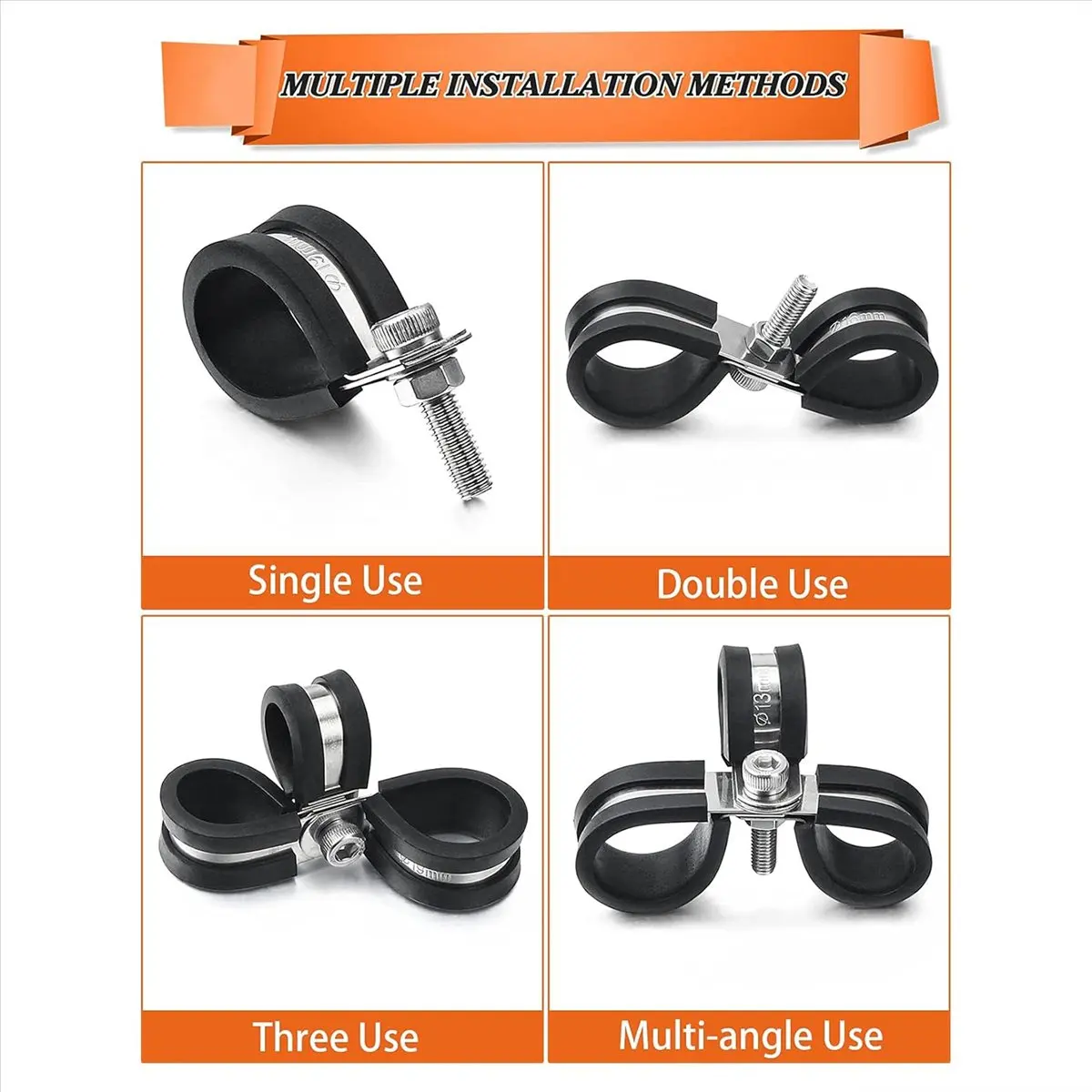 【Clearance Sale】60Pcs Cable Clamps Assortment Kit, 304 Stainless Steel Rubber Cushion Pipe Clamps R-Type Hose Clamp 7 Sizes
