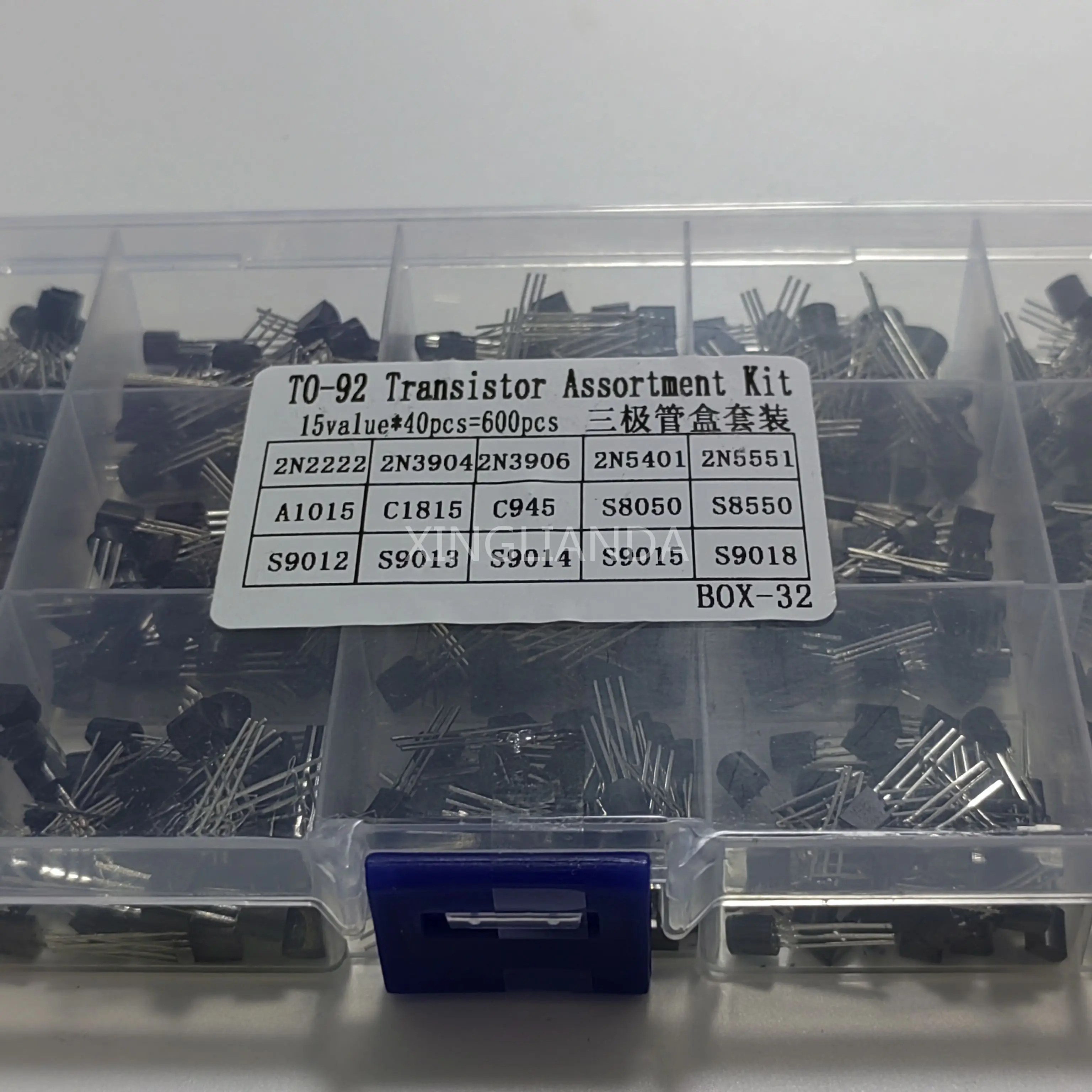 600PCS 15 Kinds Transistor kit set TO-92 30-160V 50-1000mA NPN/PNP A1015 C1815 S8050 2N2222 2N3904 2N5401 2N3906 2N5551