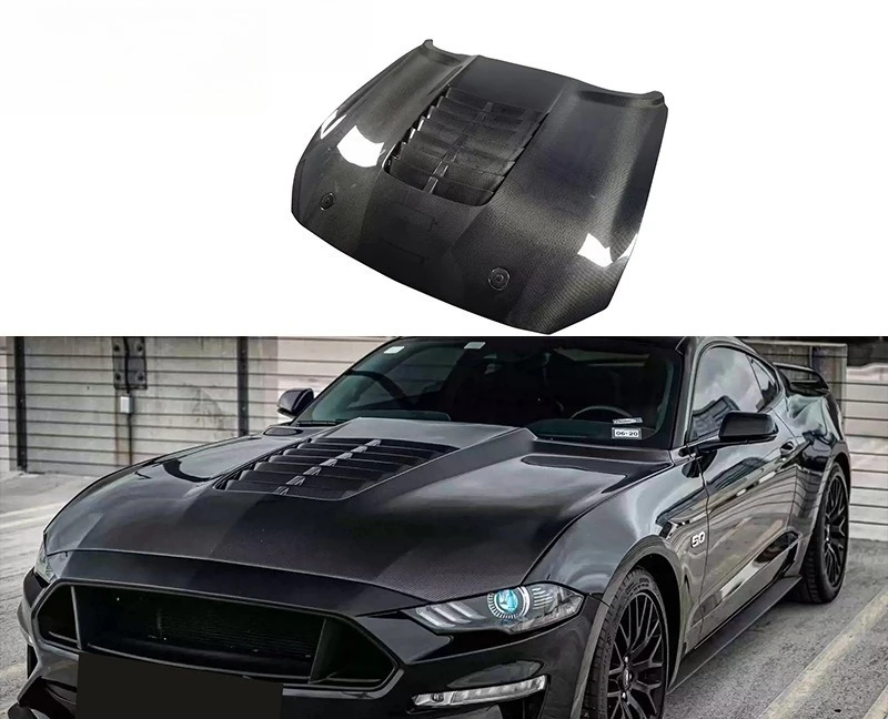 

Подходит для: 18-22 Ford Mustang, крышка из углеродного волокна, модифицированный капот автомобиля GT500