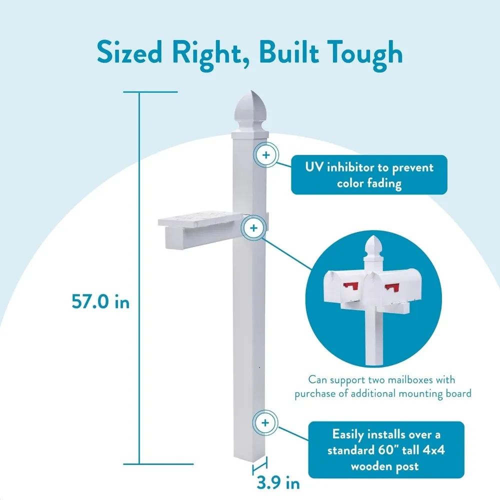 Caixa de correio arquitetônica com poste de plástico, códigos A, B, C compatíveis, cor branca para fácil instalação