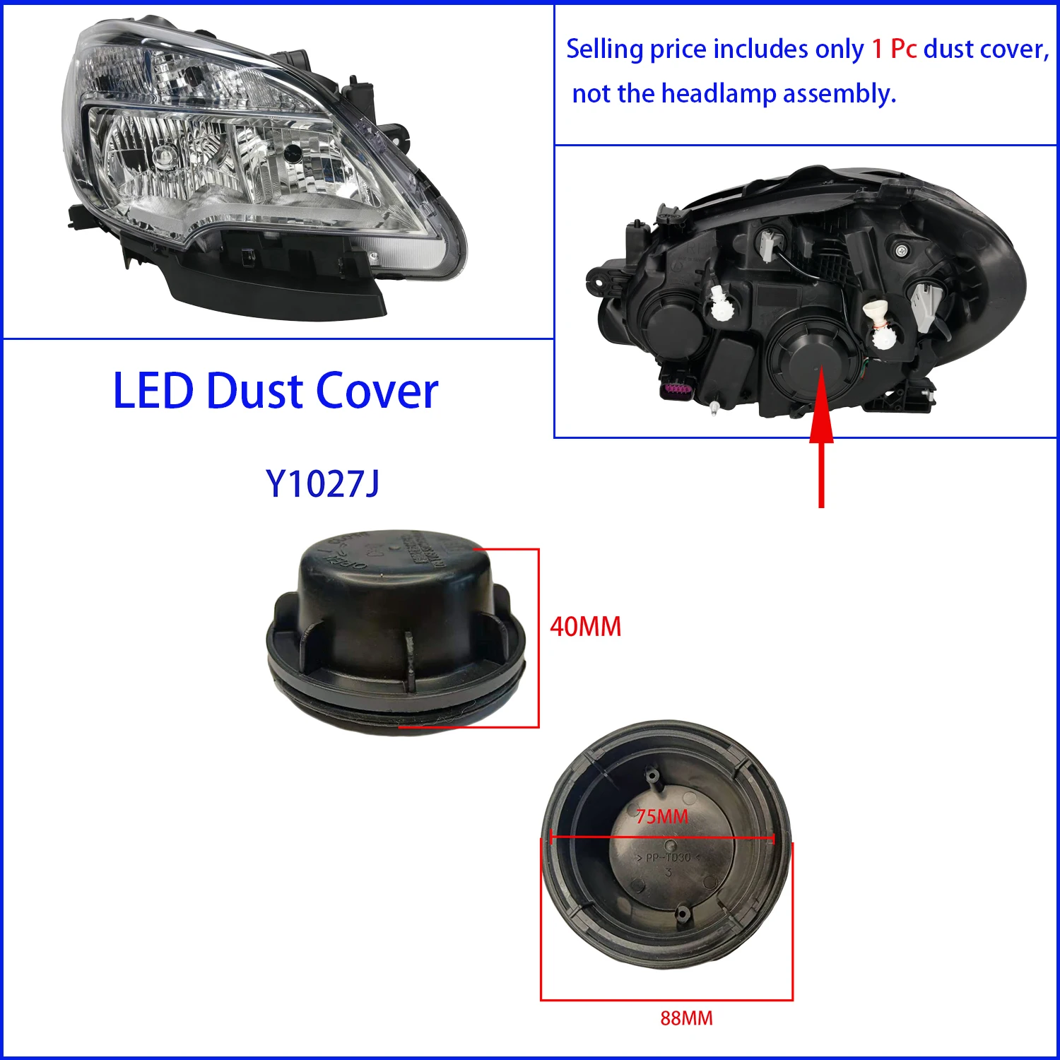 

EHLTE 1 Pc Headlight Dust cover For Opel Vauxhall Mokka F G LED Bulb Extended Plug Headlamp Heighten Caps