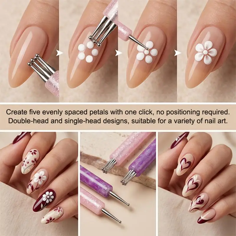 DIY Nail Art 1.8mm Fine Tip Rhinestone Pickers 5-Petal Dotting Tool Flower Creator Glitter Handle Manicure Nail Tools Brushes