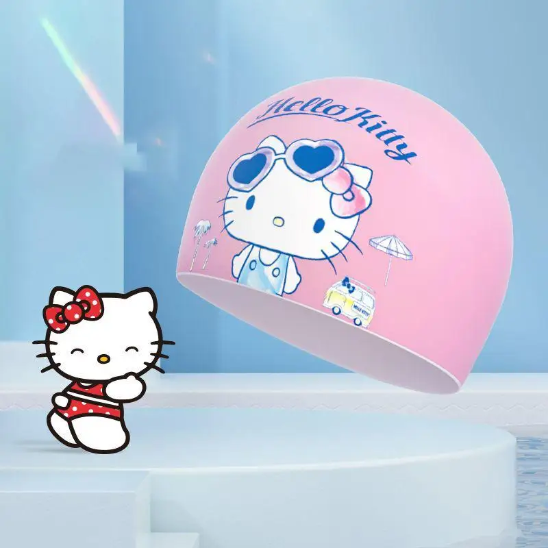 

Sanrio Hello Kitty Silicone Rubber Swimming Cap Girl Summer Swim Waterproof High Elasticity Children Breathable Kawaii New Hat