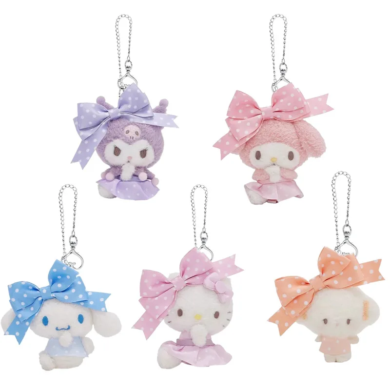 Kawaii Hello Kitty Kuromi My Melody Polka Dot Bow Series Plush Backpack Pendant Anime Sanrio Girl's Heart Cute Plush Keychain