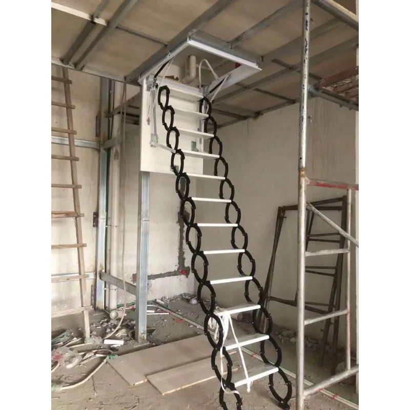 Telescopic Ladder Semi-automatic Titanium Magnesium Carbon Steel Villa Household Indoor Lifting Folding Ladder