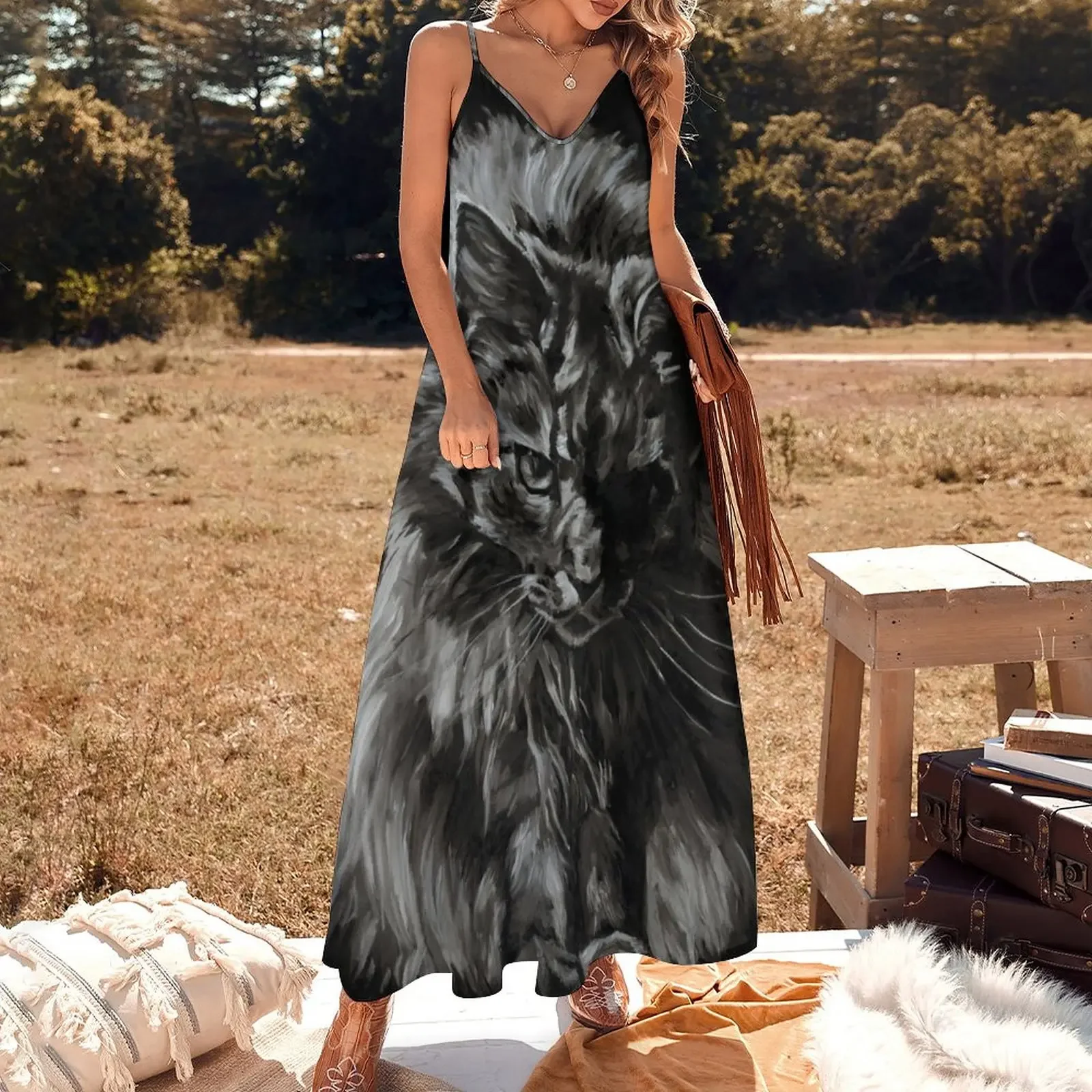 One Big Scary Maine Coon Cat Sleeveless Dress Women dresses summer women long dresses women's dresses luxury