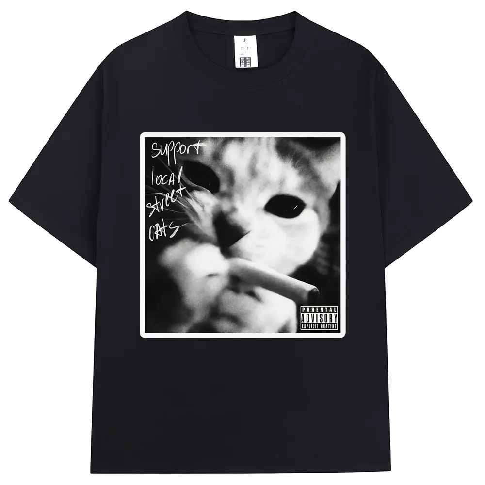 90s Vintage Funny Cat Meme T Shirt Women Fashion Supports Local Street Cat T-shirts Casual Tees Streetwear