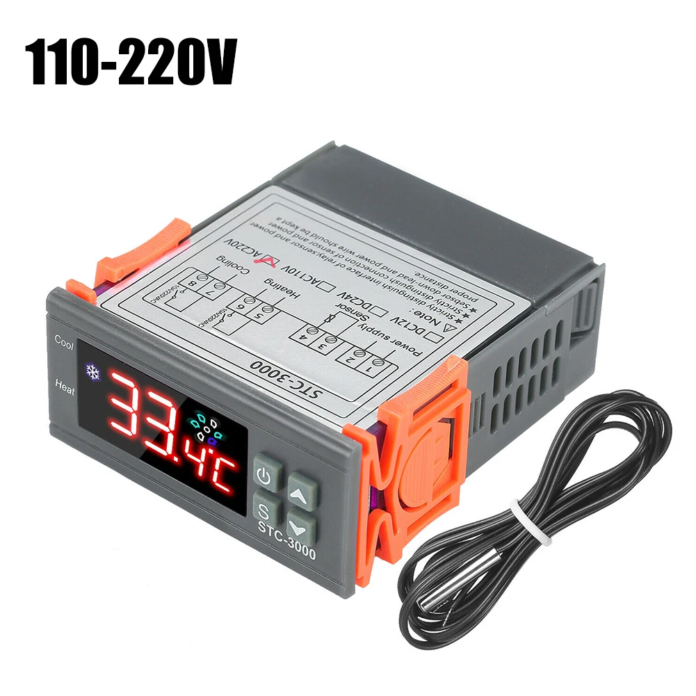 

1Pcs Temperature Controller Digital Electronic STC-3000 Temperature Controller Thermostat With Probe Sensor