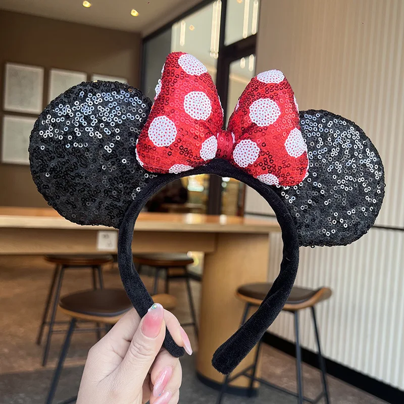 Mickey-Maus-Ohren Haarband für Mädchen mit Gepunkteter Schleife, Funkelndes Cartoon-Haarband für Feiertage, Partys und Reisen, Festival-Accessoire