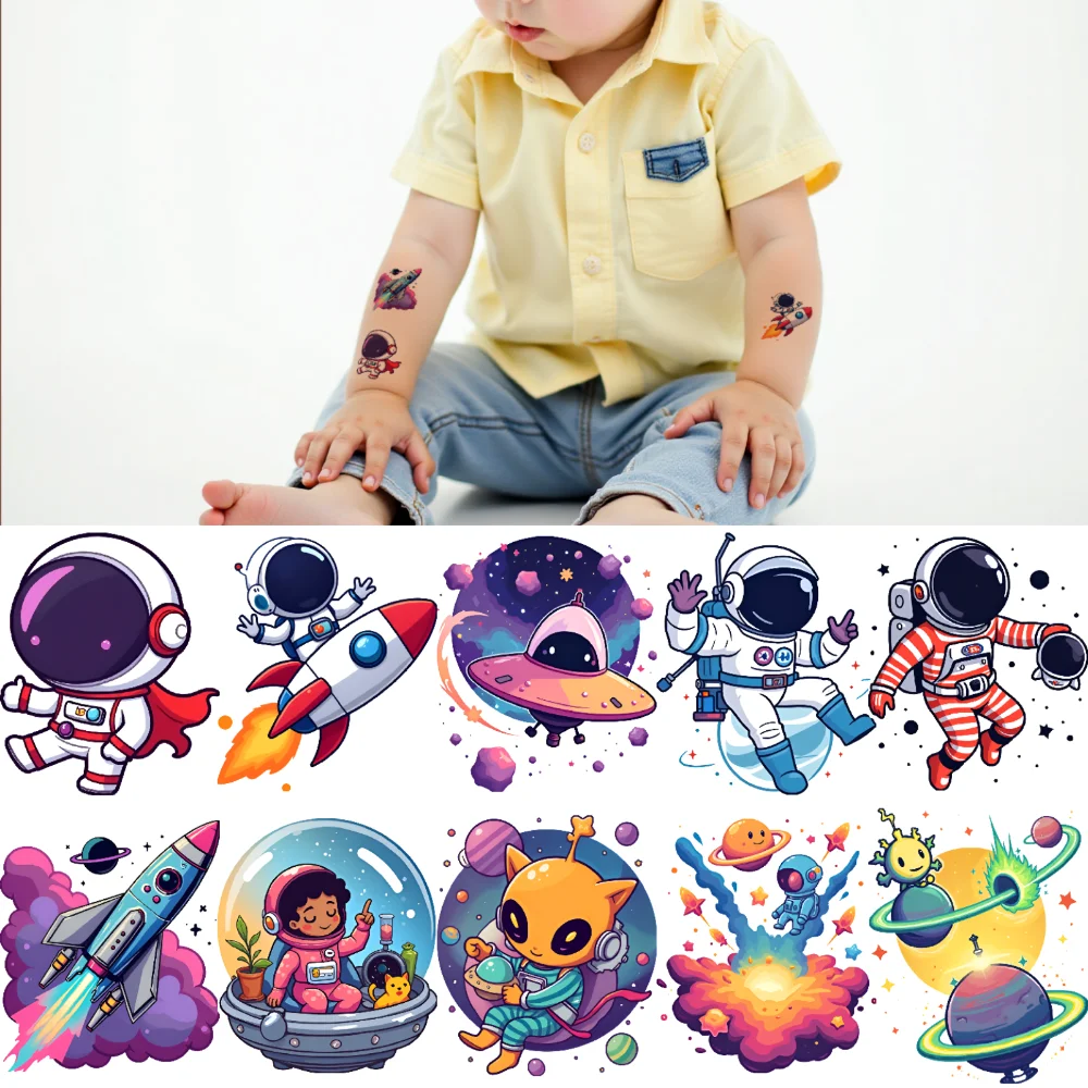 

54pcs Temporary Tattoo Space Stickers Waterproof Long-lasting Body Stickers Astronaut Stickers Cartoon For Boys Children
