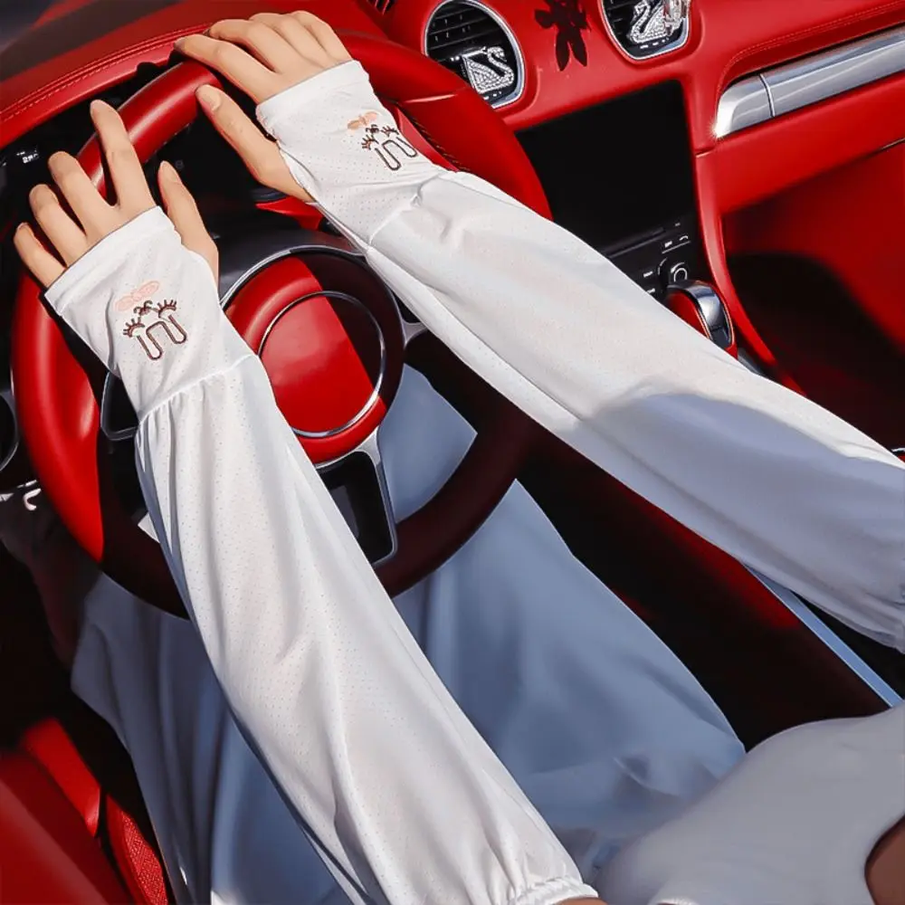 Summer Ice Silk Ice Silk Sun Protection Sleeves Loose Fit UV Protection Rabbit Ice Sleeves Rabbit Embroidery Pattern