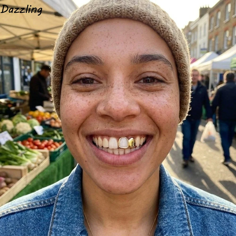Unique Hollow Out Teeth Grillz Vintage Geometric Open Face Tooth Caps Open Frame Glossy Temporary Teeth Grills