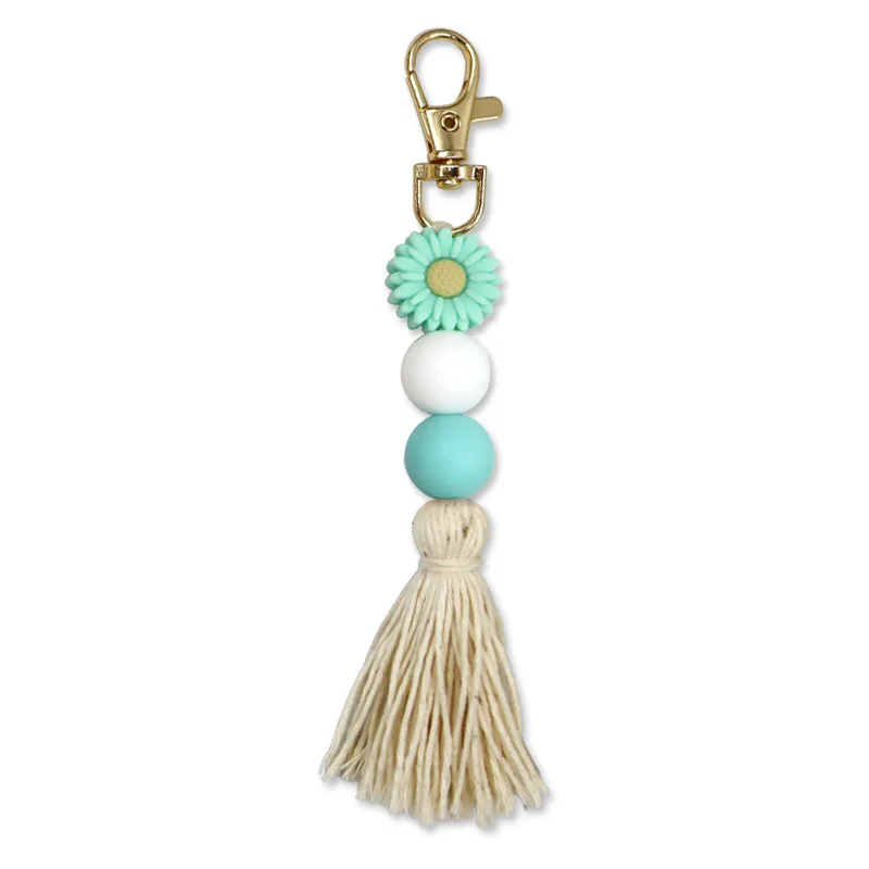 Flower Mother's Day Gift Print Silicone Bead Mama Keychain Monogram Key chain For Mom Key Ring DIY