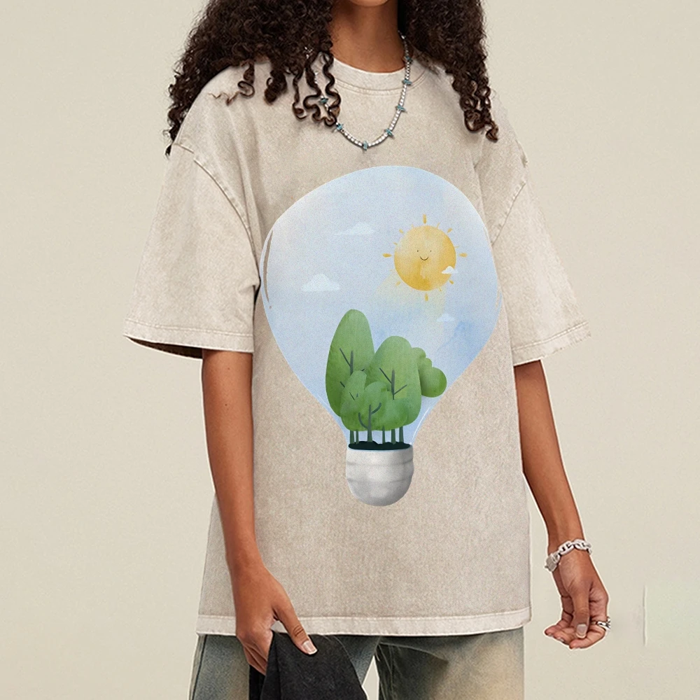 

Graphic Tee Bulb Scene Tee Premium Cotton, High - Quality Oversize Light Tee. Bulb & Nature Design, Artistic Y2K Style.