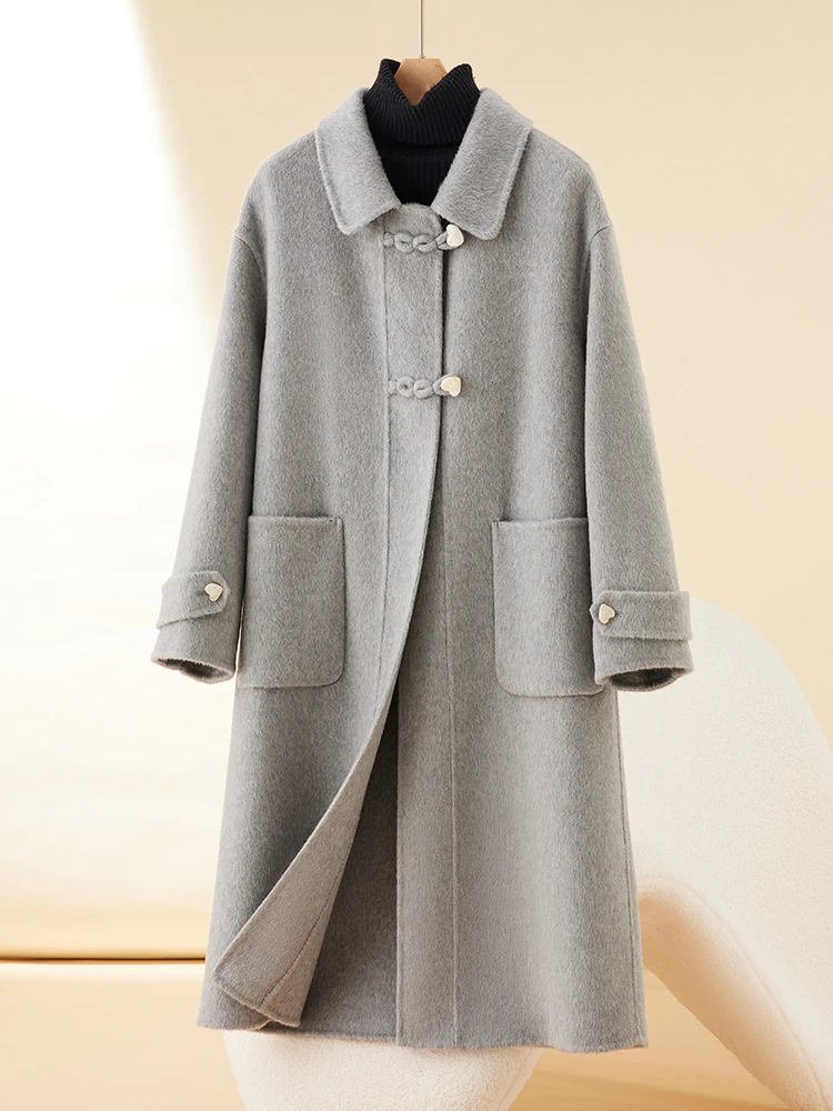 Miss Zhao[Cabernet Sauvignon]Camel wool+wool+Tencel double-sided cashmere coat for women's warm wool coat