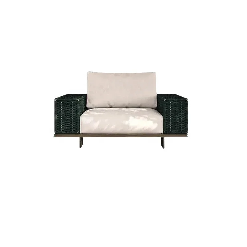 

#Luxury Outdoor Sofa Set Wicker Rattan Frame White & Sage Green Cushions Weather Resistant Patio Furniture Lakeside Villa Patio