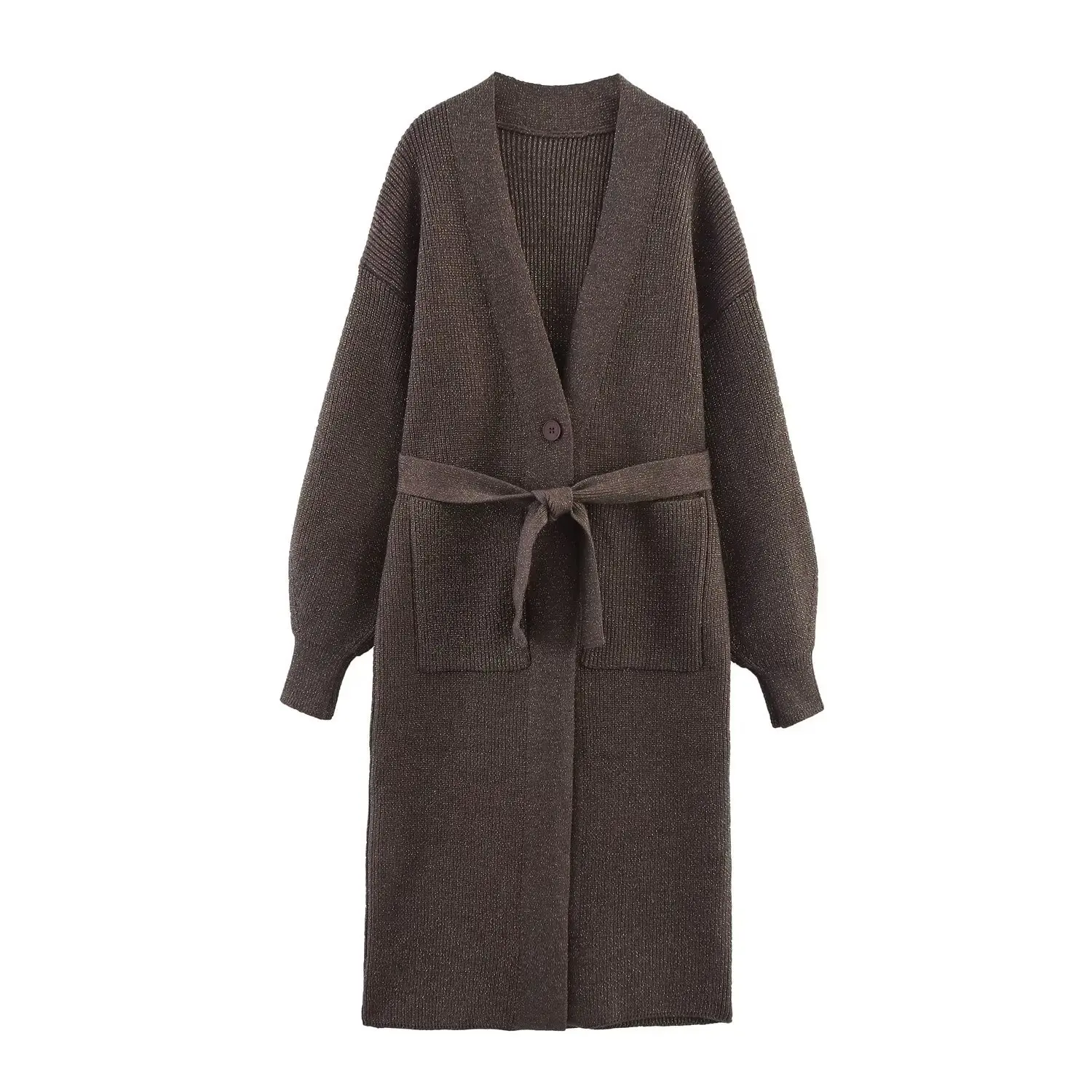 

Winter Autumn Casual Belted Outerwear Sweater Coat Large Size Women's Mid-Length Over-Knee Wool Knitted Open Cardigan