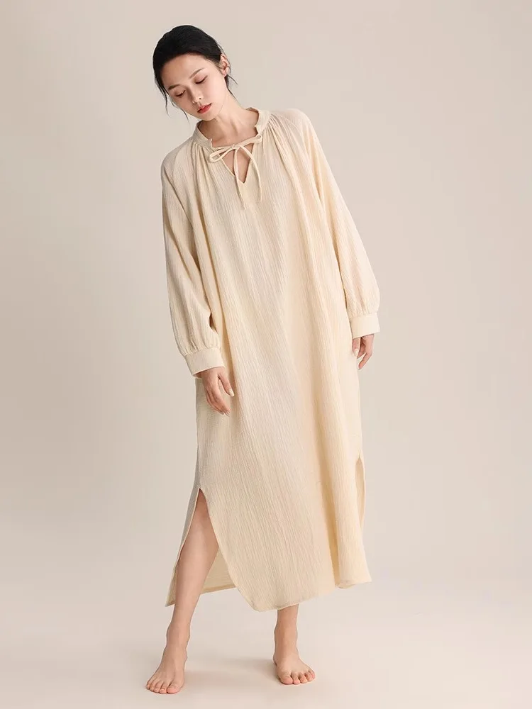 

Cloud Cotton Sp Dr Женская длинная марлевая ночная рубашка Све весна-осень с v-образным вырезом Свободная длинная домашняя Dr Casual Home