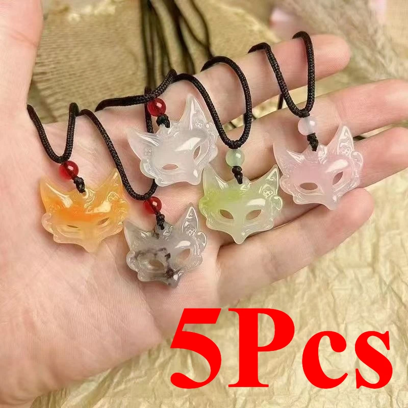5Pcs Handmade Necklace for Women Men Resin Fox Mask Pendant Kpop Braided Rope Chain Choker Fashion Jewelry