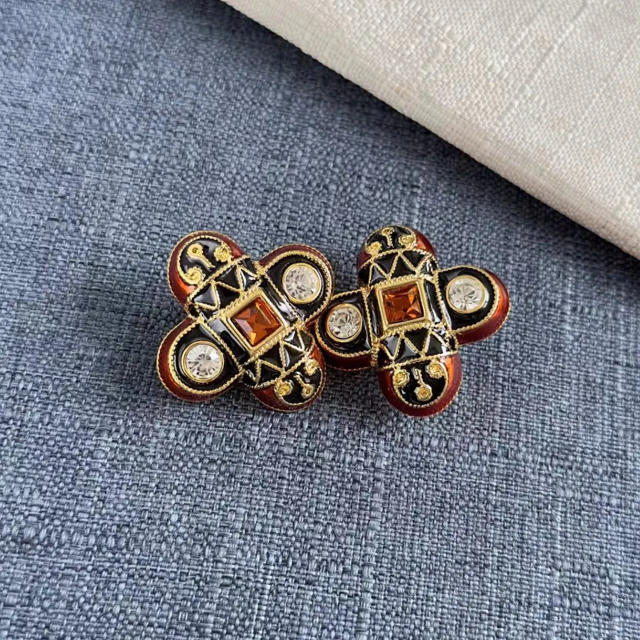 Fashion Vintage Hand-Painted Colorful Enamel Cross Flower Earrings with Sparkling Rhinestones, Stud and Clip-On Optional