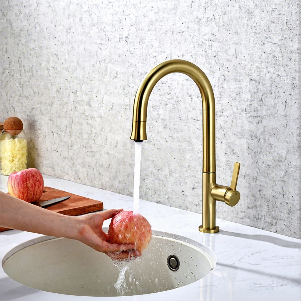 Custom Ready To Ship Modern Luxury Gold Brass Single-Handle Hot And Cold Kitchen Faucet