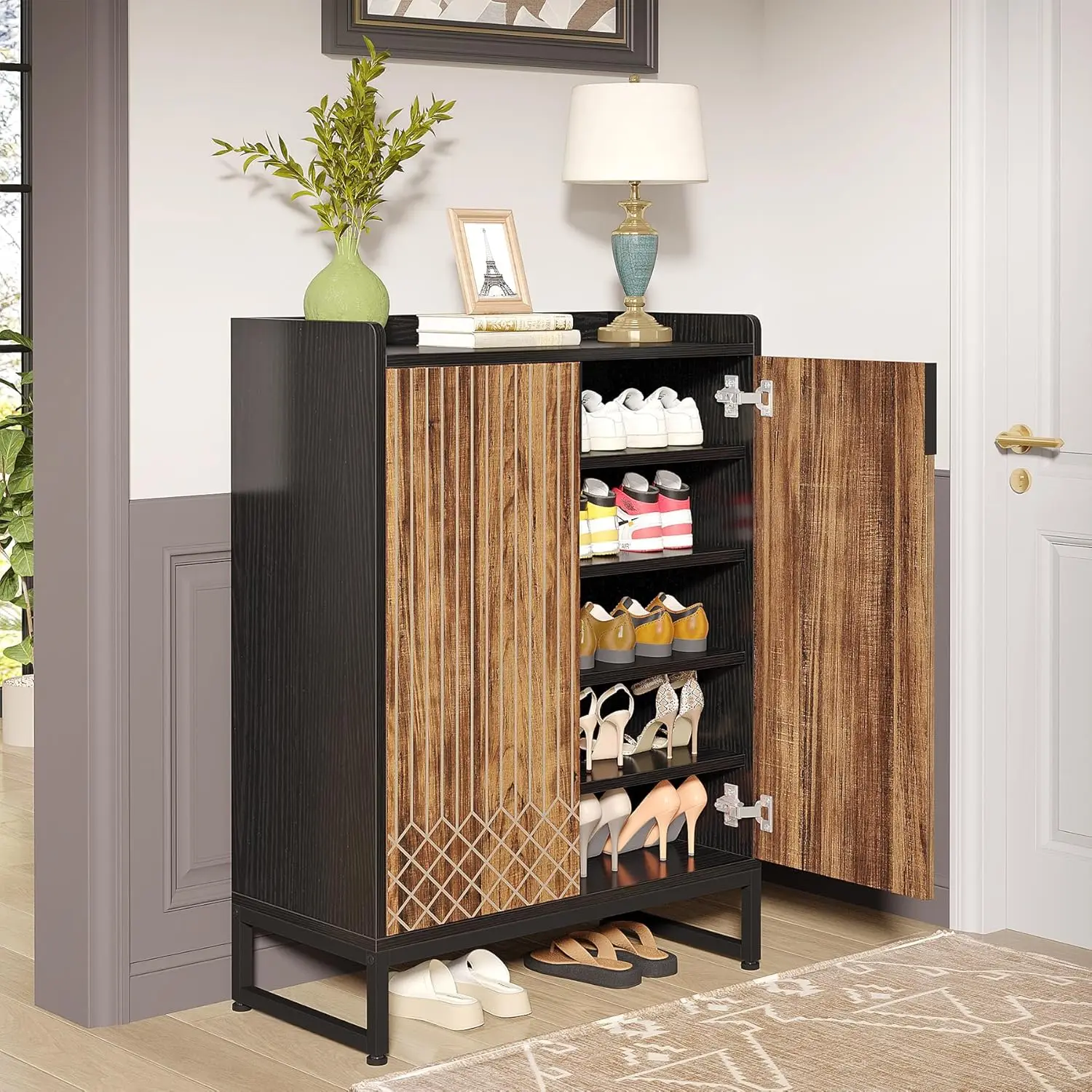 Shoe Cabinet with Doors, 5-Tier Wooden Storage for 25 Pairs, Modern Organizer for Entryway and Living Room