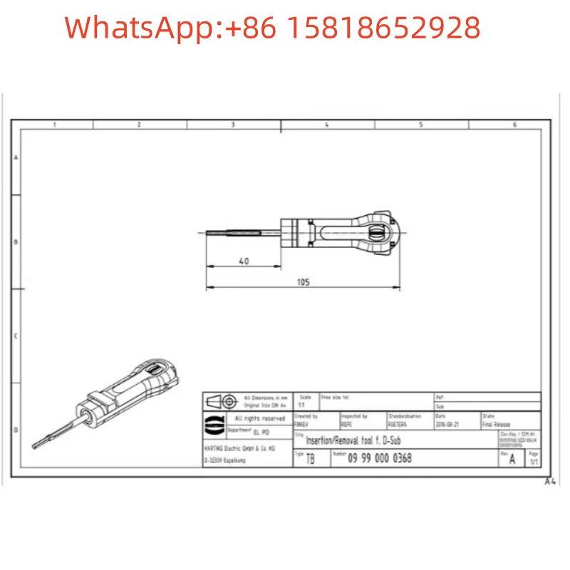 1pcs 09990000368 HARTING connector pin extractor D-SUB 5A disassembly tool genuine