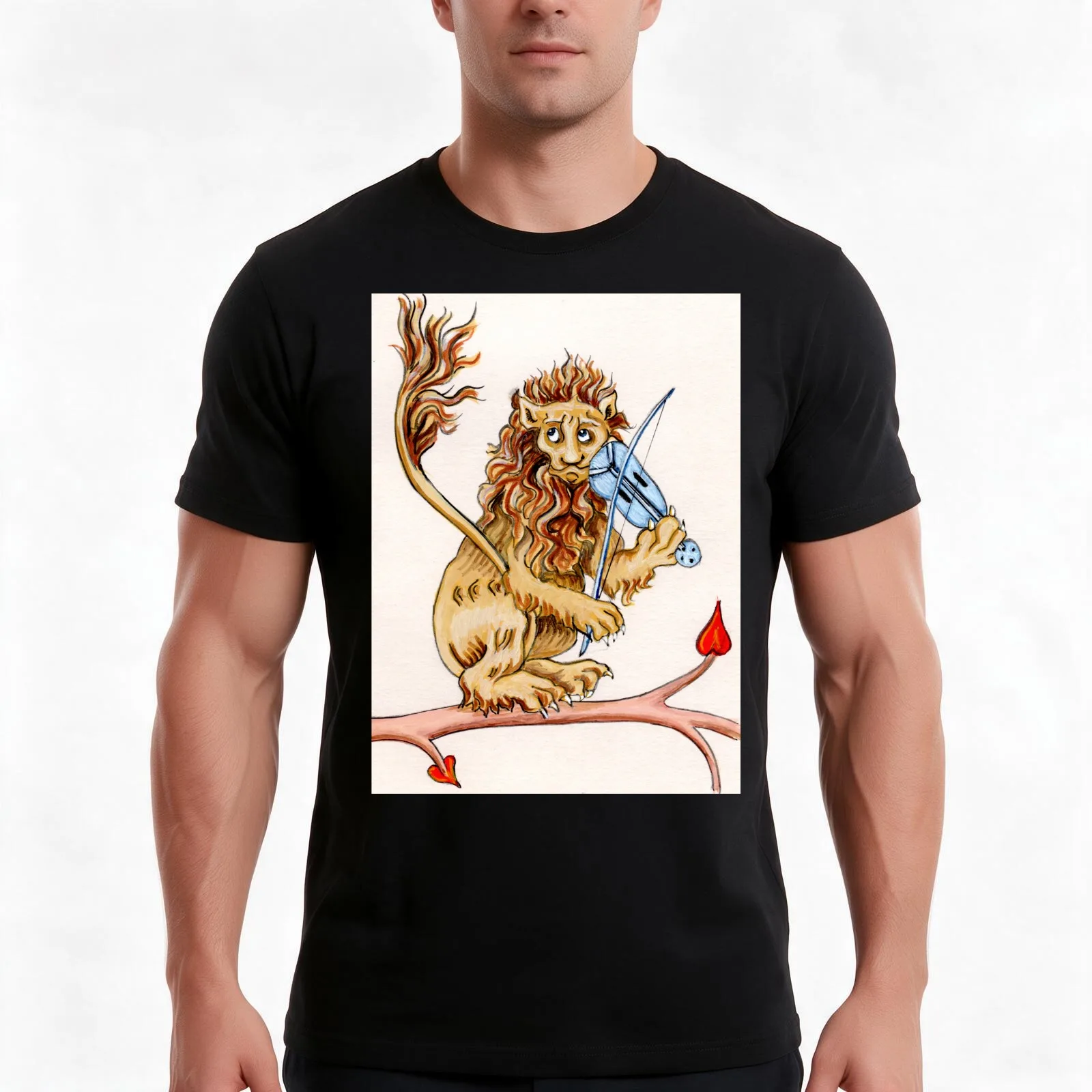 THE FIDDLING LION T-Shirt, Summer Casual Cotton Tee, Oversized Streetwear Tops, Vintage Graphic Print, Loose Fit Short Sleeve