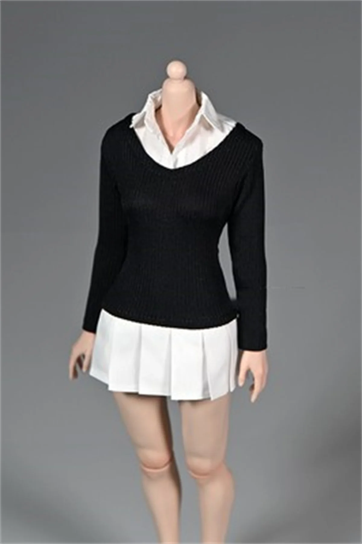 

1/6 knitted sweater patchwork pleated dress female Girl MINI Suit Clothing Shirt soldier 12 inch Action Figure Model toys