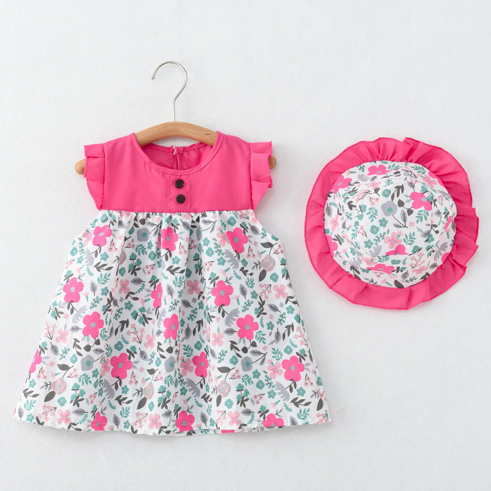 Summer Baby Girl Floral Dress Girl Sleeveless Pure Cotton Newborn Birthday Dress Comes with Sun Hat Suitable for Aged 80-110