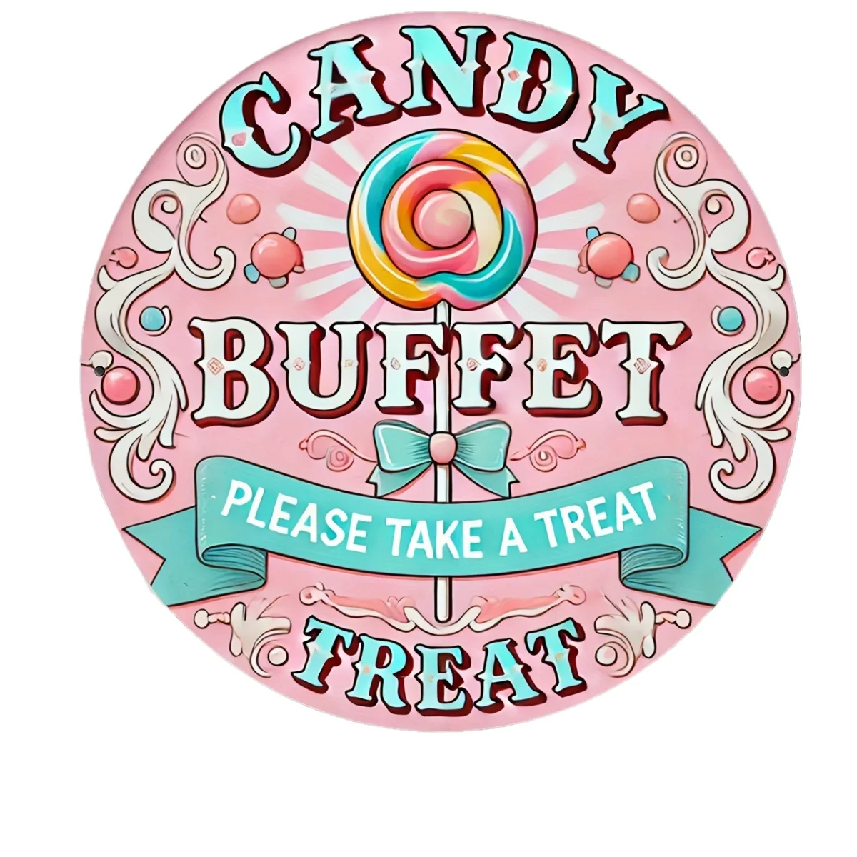 Vintage Candy Buffet Metal Tin Sign, 2D Graphic Wall Art for Home, Restaurant, Bar, Cafe, Garage Decor - Set of 1