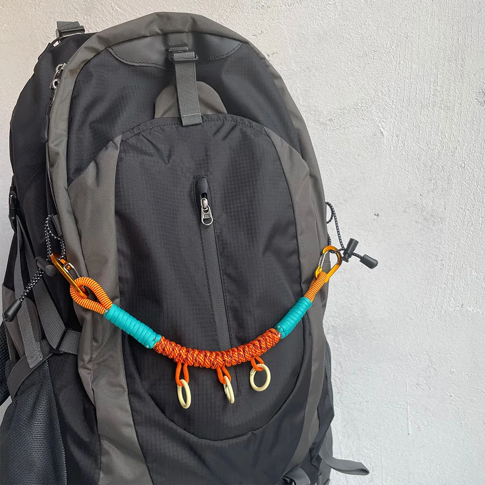 Handgewebter Seilrucksack, große Größe, mit mehreren Schnallen, Hängeseil, Wandertasche, dekorative Seilkette, Verlängerungsseil für Wandertaschen – Detail 5