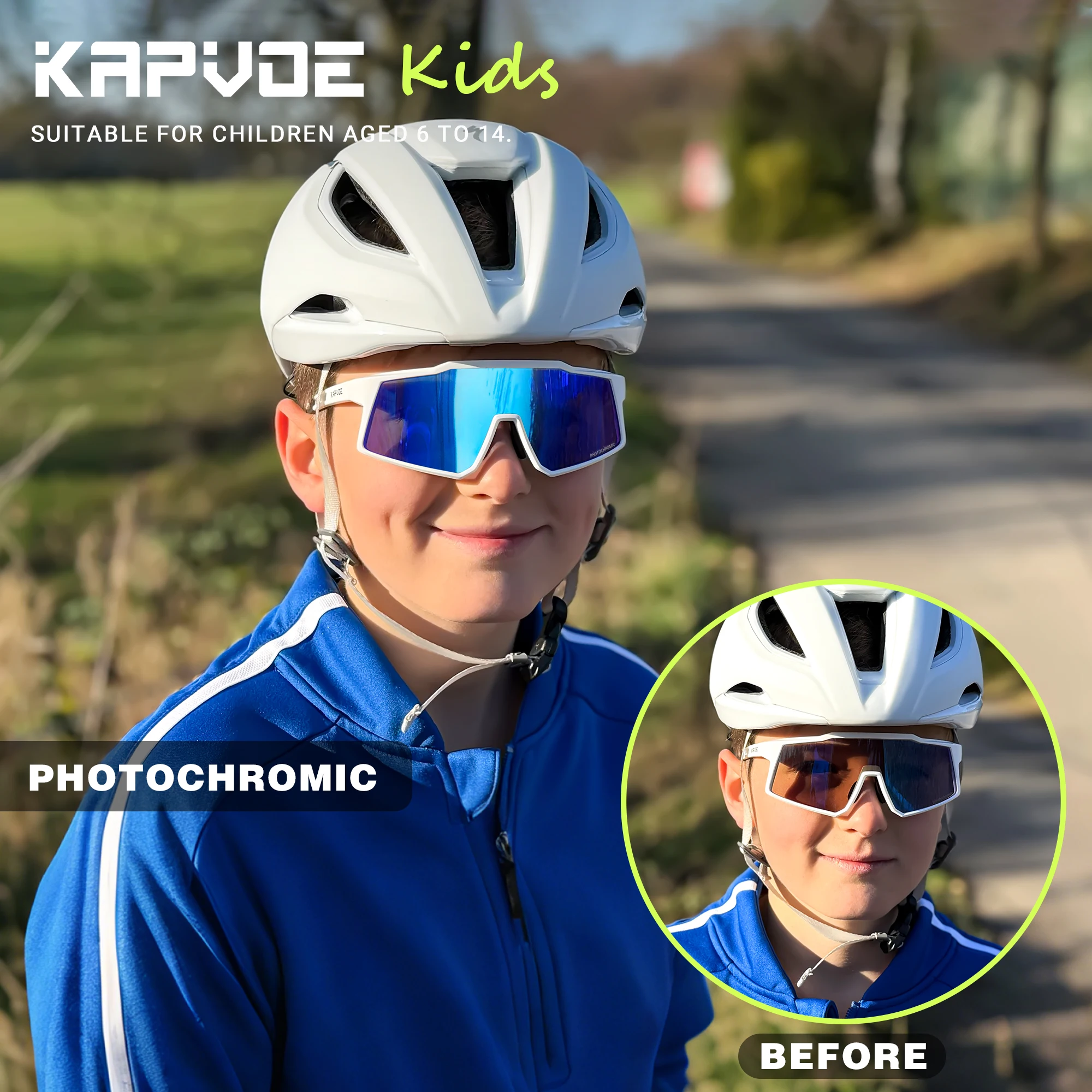 

Kapvoe детские фотохромные велосипедные поляризационные очки, солнцезащитные очки MTB для мальчиков и девочек, UV400, бейсбольные молодежные очки, велосипедные очки