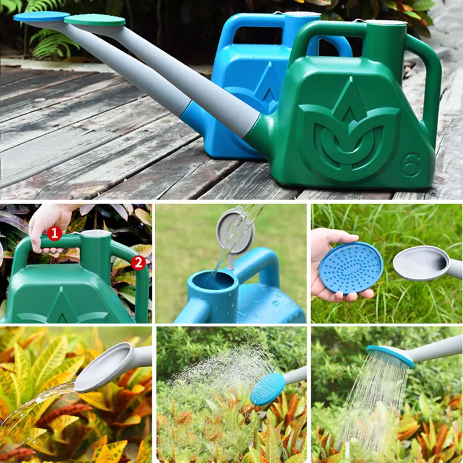 Garden Watering Can with Long Mouth Handle Large Capacity Watering Kettle with Sprinkler Head for Indoor Outdoor Flower Plants