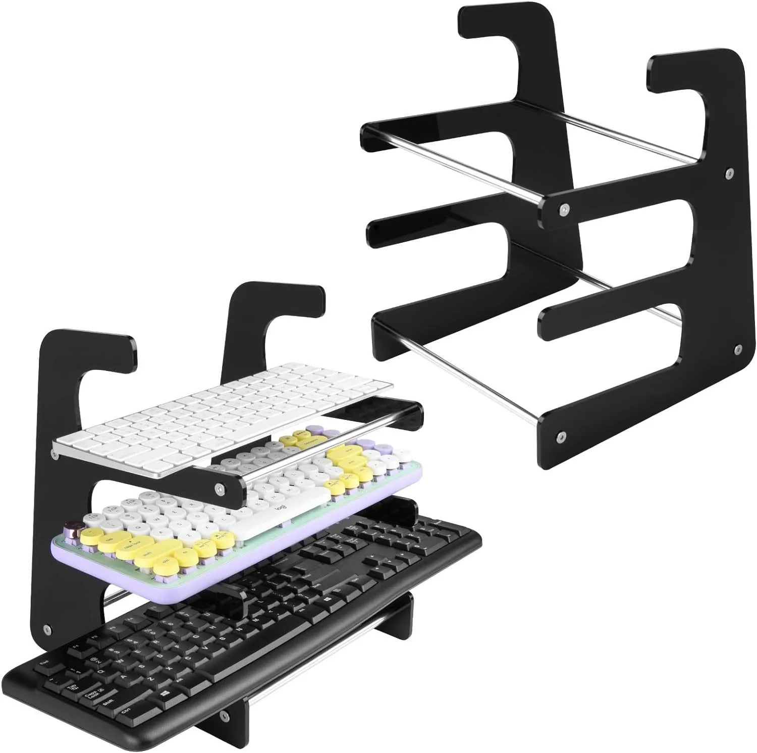 3-Tier Acrylic Keyboard Storage Rack Keyboard Display Stand Computer Gaming Mechanical Keyboard Holder Stand Desktop Organizer