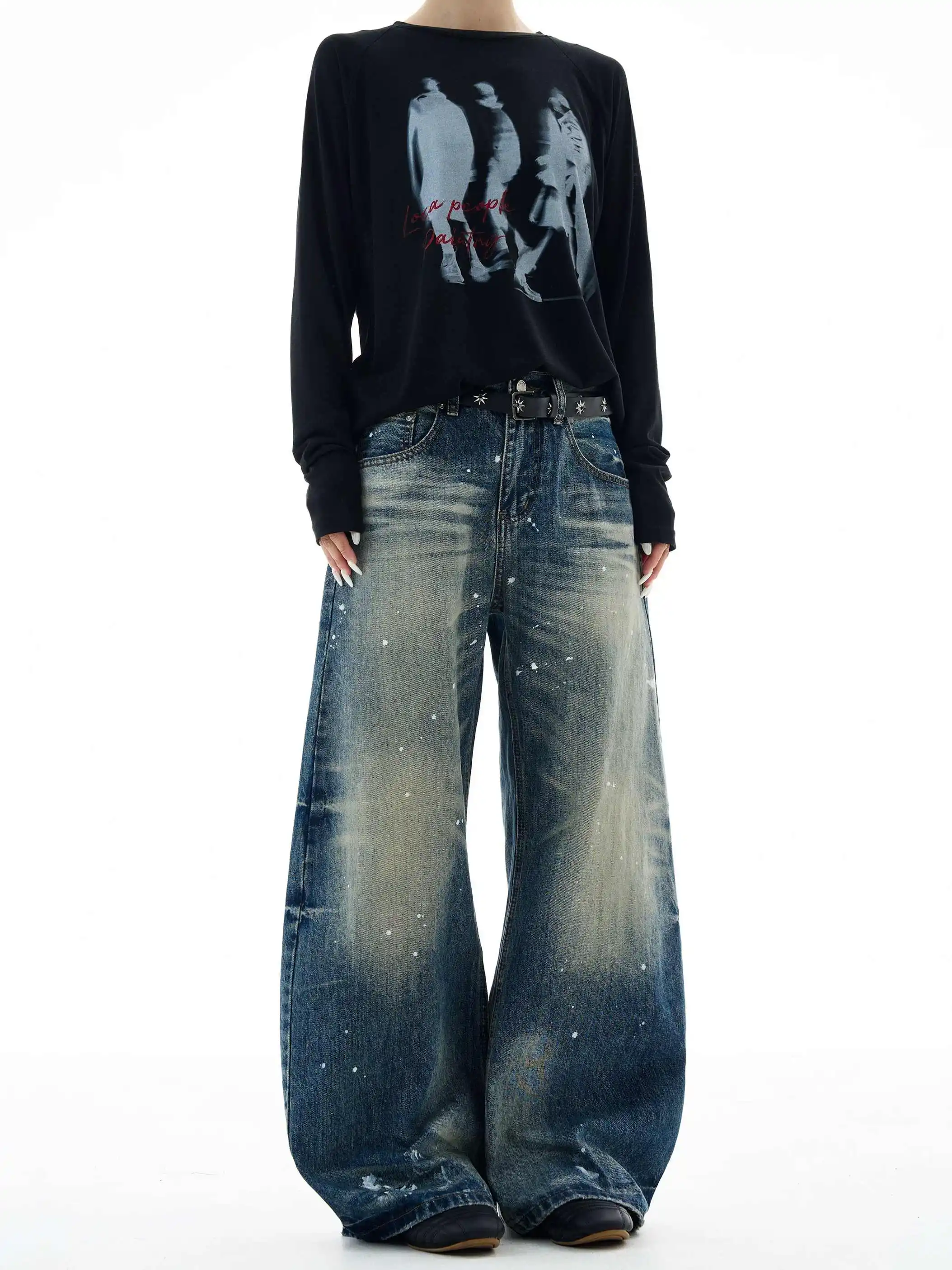 Women's Blue Y2k Jeans Harajuku Vintage Wide Leg Denim Trousers Japanese 2000s Style Oversize Boyfriend Jeans Pants Autumn 2025