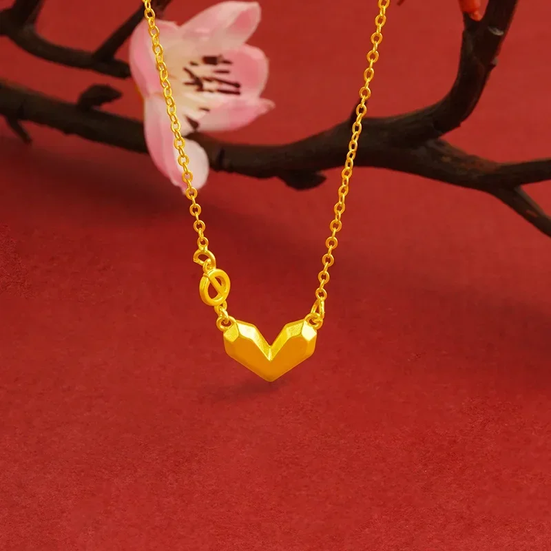 Heart-shaped Women's Necklace Copper Plated Real 24K Gold Simple Fashion Geometric Love Necklace Pendant For Women's 41+6 Cm