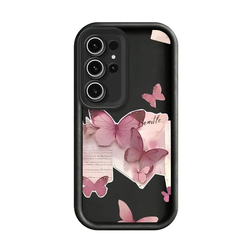 Aesthetic Pink Butterfly Collage Matte Shockproof for Samsung S26 S25 S24 Ultra Plus FE A57 A56 A54 A37 A26 A17 A16 A07 A06 case